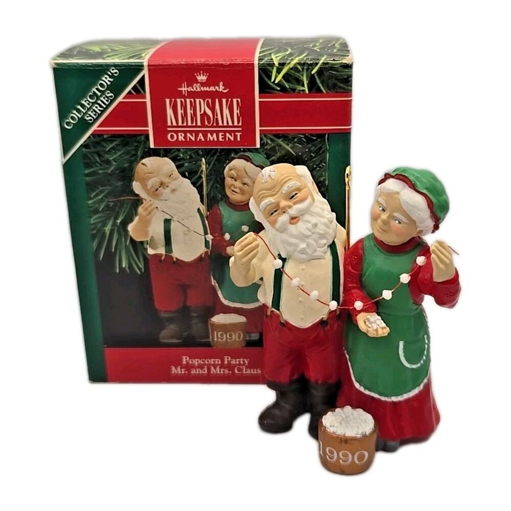 Vintage 1990 hallmark Mr. and Mrs. Claus popcorn party 5th series ornament U328